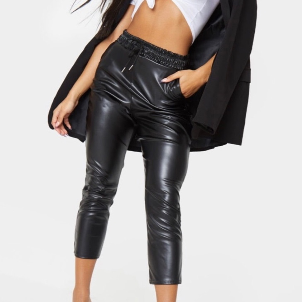 cropped black faux leather pants!